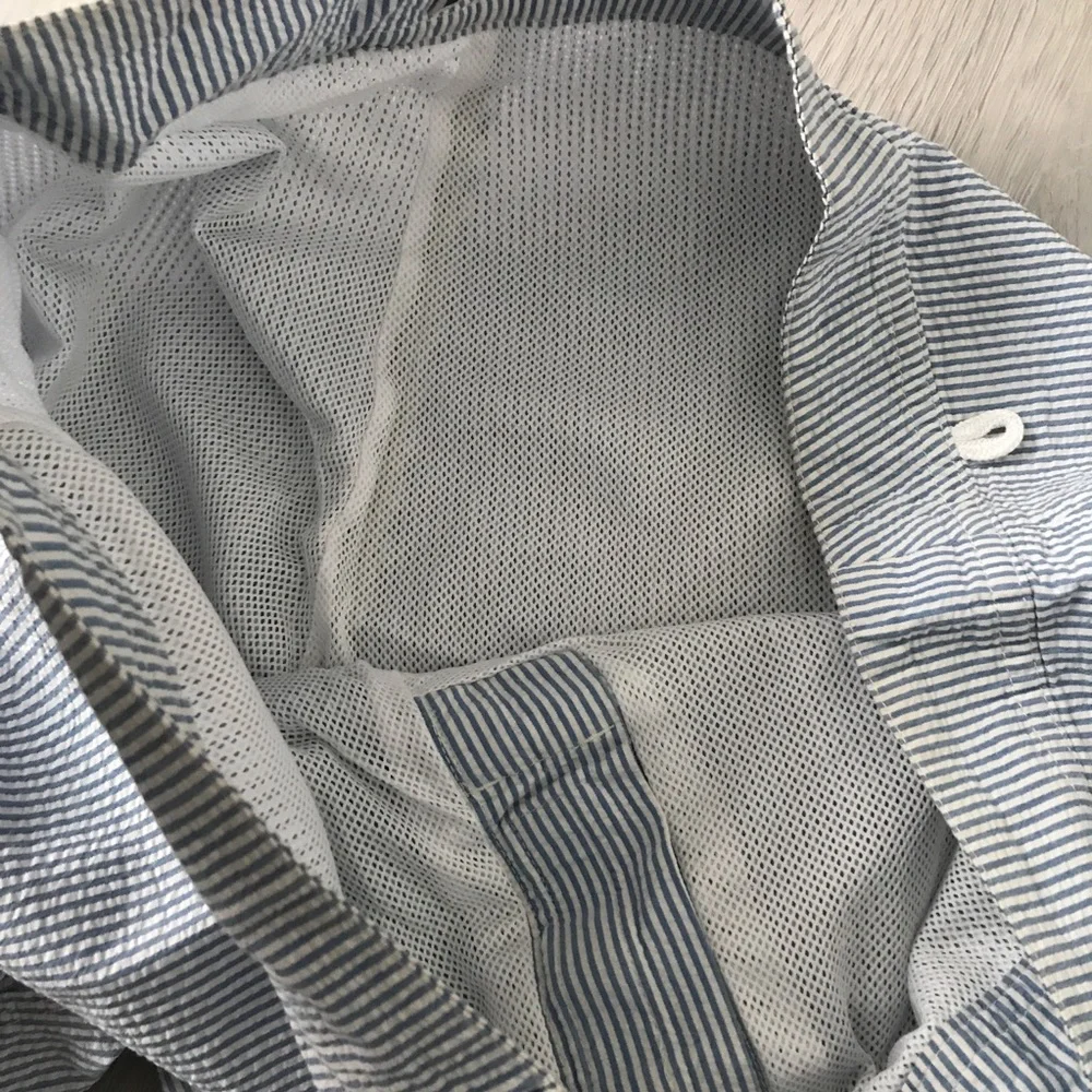 J CREW BLUE STRIPE SEERSUCKER SHORTS FLAT FRONT MENS 34